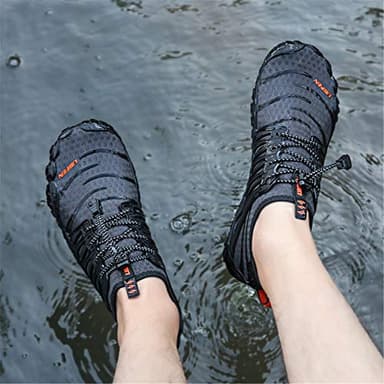 UBFEN Water Shoes Aqua Swim Shoes Mens Womens Beach Sports Quick Dry Barefoot for Boating Fishing Diving Surfing Dark Grey Orange Color Size US 14 Women 12 Men - Image 4