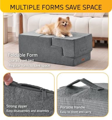 ABCPET Dog Stairs for Bed, Dog Steps for Bed Couch Sofa, 35D Foam Extra Wide Pet Steps for Small Dogs and Cats, Pet Stairs with Non-Slip Bottom Grey, 2 Steps - Image 2