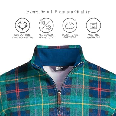 Lands' End Mens Bedford Rib Quarter Zip Sweater Green/Navy/Heritage Red Plaid Regular Medium - Image 3