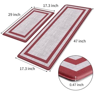 Mattitude Kitchen Mats Set of 2 Cushioned 0.47 inch Thick Rugs Non-Skid Waterproof Mats and Ergonomic Comfort Standing for Floor, Office, Sink,Laundry,Red - Image 2