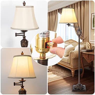 Traditional LED Floor Lamp with 350° Adjustable Swing Arm Lamp – Vintage Standing Pole lamp for Living Room, Bedroom and Office – Rustic Upright Floor Light for Home Décor with Faux Silk Fabric Shade - Image 3