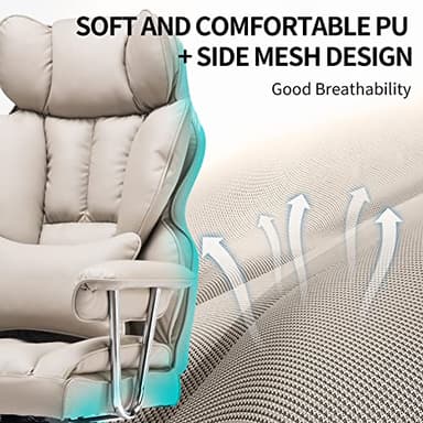 Efomao Big and Tall Office Chair 400lbs – PU Leather Executive Office Chair with Lumbar Support & Leg Rest, Heavy-Duty Computer Chair for Home Office, Grey - Image 7