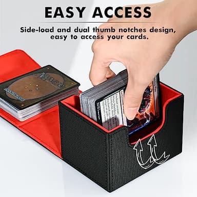 ZLCA Card Deck Box for Trading Cards, MTG Commander Deck Box Holds 120+ Single Sleeved Cards, Leather Magnetic Card Storage Box Fits for TCG CCG Magic Cards (Black& Red) - Image 4