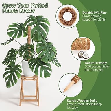 Joyhalo 26.4 Inch Moss Pole Monstera Plant Support, 2 Pcs 15.7 Inch Moss Pole for Plants Monstera, Plant Stakes for Indoor Plants with Jute Rope and Name Label - Image 4