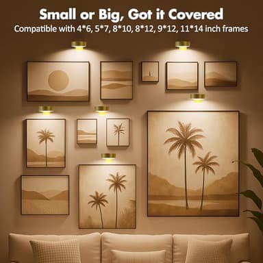 3Pcs Battery Operated Picture Light, Magnetic Led Painting Light with Remote Dimmable and Timer, 3 Lighting Modes Art Display Light for Picture Frame Paintings, Wireless Wall Decor Puck Lights, Gold - Image 6