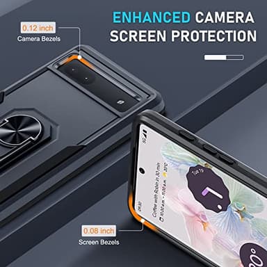 Janmitta for Google Pixel 6a Case with Screen Protector+Camera Lens Protector,Heavy Duty Shockproof Full Body Phone Cover,Built in Metal Ring Holder Kickstand,2022 Black Matte - Image 6