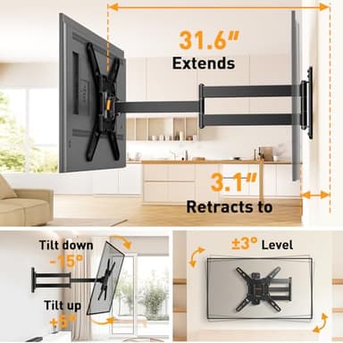 Perlegear Long Arm TV Wall Mount for 26-65 inch TVs up to 100 lbs, Corner TV Mount Bracket with 31.65” Extension, Swivel, Tilt Articulating Arms, Full Motion Wall Mount, Max VESA 400x400mm PGMF25B - Image 5