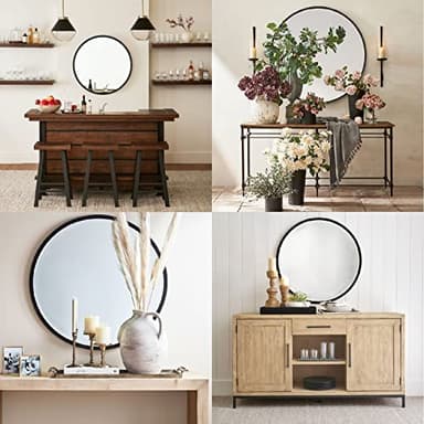 G-LEAF Black Round Mirror 24 inch, Circle Mirror for Bathroom, Entryway, Vanity, Living Room, Round Bathroom Mirror for Wall - Image 8