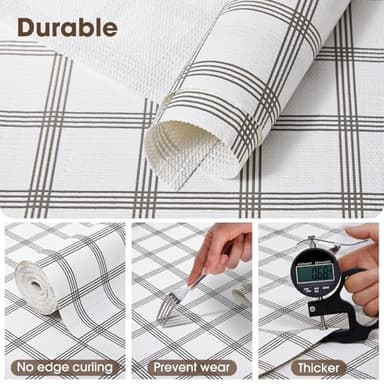 ALIUNI Drawer and Shelf Liner, Non-Slip Kitchen Cabinet Liners Non-Adhesive Thick Strong Grip Waterproof Washable Mats Protect Dresser Shelves Cupboard Bathroom Cabinets, White Stripes, 12 in X 10 FT - Image 6