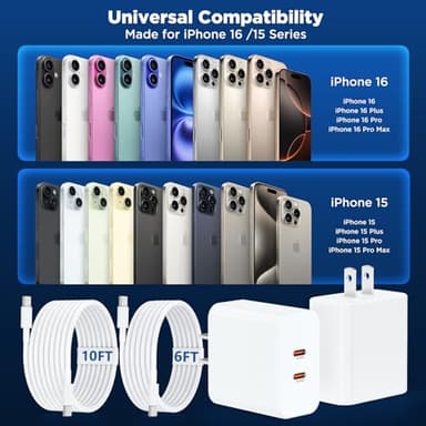 [6+10FT] iPhone 17 16 15 USB C Charger Fast Charging,40W Dual Port Fast Wall Charger Block with 6+10FT Long USB C Charging Cable Cord for iPhone 17/16/15 Pro Plus Pro Max, iPad Pro/Air, Samsung - Image 6