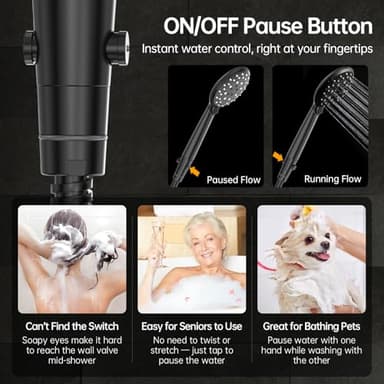 Veken 11.8 Inch Rain Shower Head with Handheld- High Pressure Dual Shower Heads with 5 Modes Handheld Spray Combo- Wide Rainfall Showerhead with Hose, Bathroom Accessories, Matte Black - Image 2