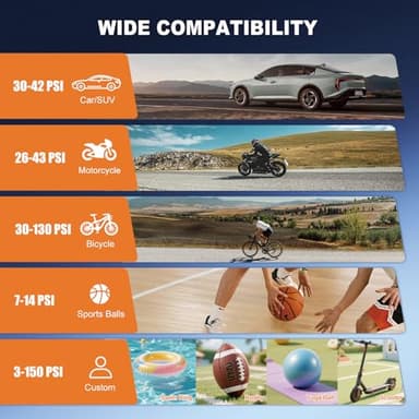 Tire Inflator Portable Air Compressor, Air Pump for Car Tires, Bike Pump, Portable Tire Inflator for Car, Motorcycle, Bicycle, Balls - 150PSI, 6000mAh Battery, LED Light Auto Shut-Off Function - Image 8