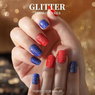 Teenitor Short Press On Nails with Glitter, 12 Sizes Square, Matte & Glossy Finish - Image 5
