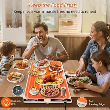 Food Warmer Mat for Buffet Electric Warming Trays for Party Food Trays Food Warming Mats for Countertop with 9 Temp. 104-248℉,8s Fast Food Heating Pad 6 Timers Roll up Silicone Warming Mat 24x15 - Image 8