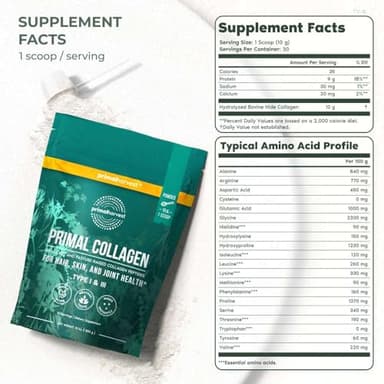 Primal Harvest Collagen Powder for Women or Men Primal Collagen Peptides Powder Type I & III, 10 Oz Collagen Protein Powder for Hair, Skin, Nails (Single, Original) - Image 2