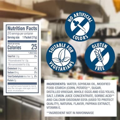 Hellmann's Light Mayonnaise Stick Packets Easy Open, Condiment for Sandwiches, Salads, Mayo Made with 100% Cage Free Eggs, Gluten Free, 0.38 oz, Pack of 210 - Image 2