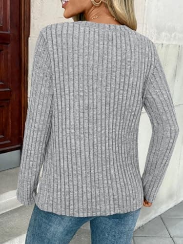 AUTOMET Women's Long Sleeve Henley Shirts Fall Lightweight Sweaters Dressy Casual Tunic Tops Fashion Clothes 2025 Grey XL - Image 4