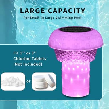 ACALEPH Pool Chlorine Floater for Chlorine Tablet 1&3 inch with Colorful Light,2025 Upgrade Automatic Durable Solar Pool Floating Light for Pools,Hot Tubs,for Water Cleaning 2 Pcs - Image 4