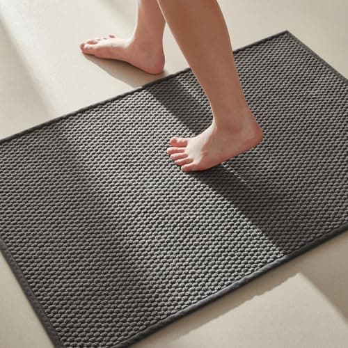 Bathroom Rugs Non Slip Washable, Super Absorbent Thin Bath Mat Quick Dry Low Pile Bathroom Rug, Grey 24"x47" - Image 1