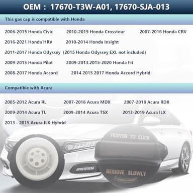 EIUHMOU Gas Cap Compatible with 08-17 Accord | 09-15 Pilot | 06-15 Civic | 07-16 CRV | 09-20 Fit | 11-17 Odyssey | 16-20 HRV | 10-14 insight Fuel Cap Replacement for OE 17670-T3W-A01, 17670-SJA-013 - Image 2