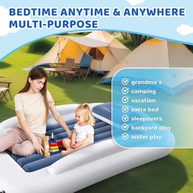 Deeteck Inflatable Toddler Travel Bed - 60 Inches Portable Toddler Bed for Travel with Safety Sides - Cozy Kids Air Mattress Set with High-Speed Pump & Carry Case - Lightweight & Easy to Inflate -Blue - Image 6