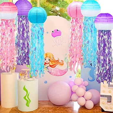 6 Packs Jelly Fish Paper Lanterns Gradient Pink Purple Blue Hanging Jellyfish Decor for Ocean Theme Birthday Under The Sea Little Party Decoration - Image 4