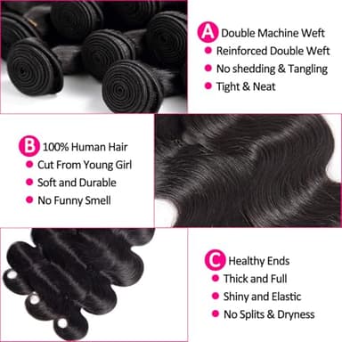Rao 3 Bundles Body Wave Human Hair 12A Body Wave Human Hair Bundles 100% Unprocessed Brazilian Virgin Hair Double Weft Quick Weave Bundles Human Hair Extensions For Women 26 28 30 Inch Natural Black - Image 2