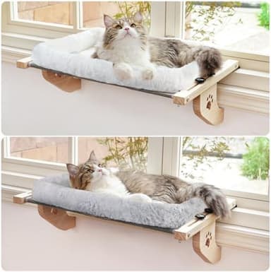 AMOSIJOY Cat Sill Window Perch Sturdy Hammock Window Seat with Cushion Cover, Wood & Metal Frame for Large Cats, Easy to Adjust Cat Bed for Windowsill, Bedside, Drawer and Cabinet (L - Image 6
