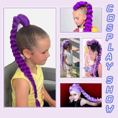 HBNK Long Purple Braiding Hair -24 Inch Synthetic Braiding Hair for Kids Stage Party Halloween Costume Cosplay (Purple, 24 Inch(Pack of 2)) - Image 6