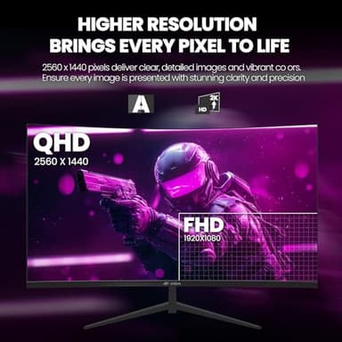 CRUA 32" Curved Gaming Monitor, 2K QHD 2560x1440P, 144Hz/165Hz Computer Monitors, 120% sRGB, FreeSync, Low Blue Light, 1800R VA Screen, HDMI 1.4/DP 1.2, Wall Mountable - Black - Image 4