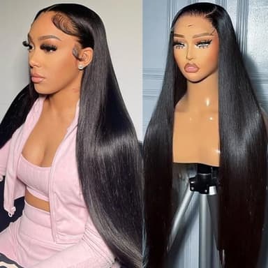 Amyes 30 Inch Straight Lace Front Wigs Human Hair 13x4 HD Lace Wigs 200% Density Brazilian Virgin Hair Glueless Wigs for Women Pre Plucked with Baby Hair Natural Black - Image 1