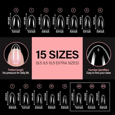AILLSA Short Almond Nail Tips, 15 Sizes 240PCS Preshaped Soft Clear Gel Nails Tips Full Cover False Nails Tip Short Almond Shaped Tips - Image 6