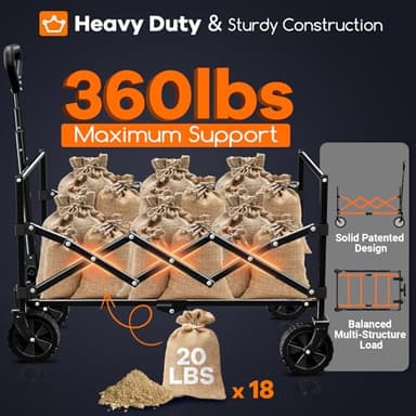 Originsure Collapsible Wagon Cart Foldable - Lightweight Portable Heavy Duty Folding Beach Wagons with Wheels - Outdoor Utility Carts for Grocery, Camping, Shopping, Sports with Large Capacity - Khaki - Image 5