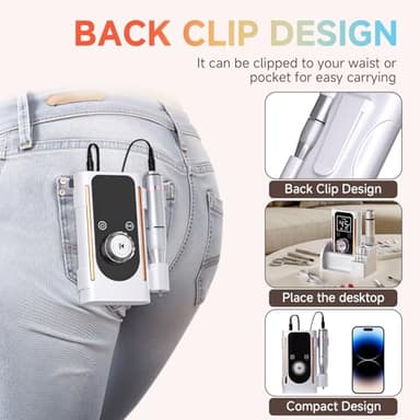 Nail Drill, Portable Electric Nail File 45000RPM, Rechargeable Nail Drill Professional with Bits & Base, for Acrylic Gel Nails, E-File Machine, Manicure Polishing, for Salon Home, White - Image 4