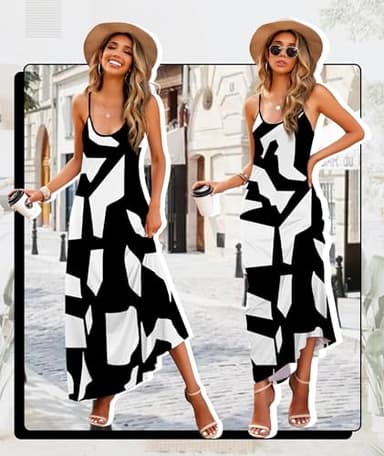 Wolddress Womens 2025 Casual Sleeveless Sundress Plus Size Loose Plain Long Summer Beach Maxi Dress with Pockets White Block L - Image 4