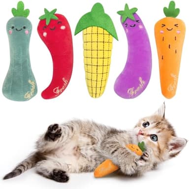ETEKYER Catnip Cat Toys, Cat Nip Kitten Toy for Indoor Cats Kitty Kicker, Durable Kitten Teething Chew Toy, 5 Pack, Vegetable Shape - Image 1