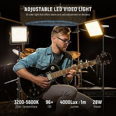 Neewer 2 Packs Dimmable Bi Color 480 LED Video Light Kit, 3200~5600K CRI 96+ LED Panel with U Bracket, 75 inches Tripod Light Stand for YouTube Recording Studio Photography Streaming Key Lighting - Image 2