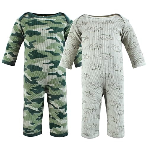 Hudson Baby Unisex Baby Thermal Coveralls 2pk, Sage Dinosaur, 3-6 Months - Image 1