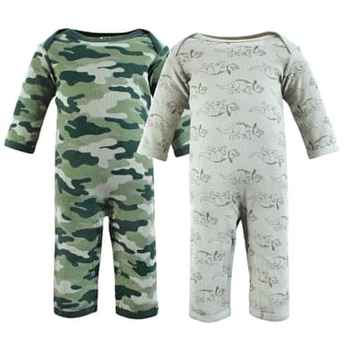 Hudson Baby Unisex Baby Thermal Coveralls 2pk, Sage Dinosaur, 3-6 Months - Image 1