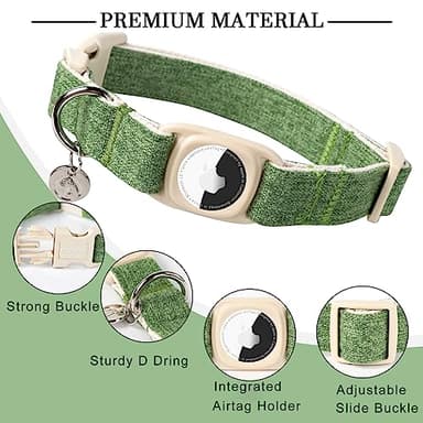 DOGWONG Airtag Cotton Hemp Dog Collar, Heavy-Duty Dog Collar with Airtag Holder Green Natural Fabric Pet Cute Puppy Necklace for Small Medium Large Dogs - Image 2