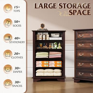 WLIVE Farmhouse Dresser for Bedroom, Tall Wood Dresser with 5 Drawer, Chest of Drawers with Roman Metal Handle for Living Room, Hallway, Closet, Brown - Image 4