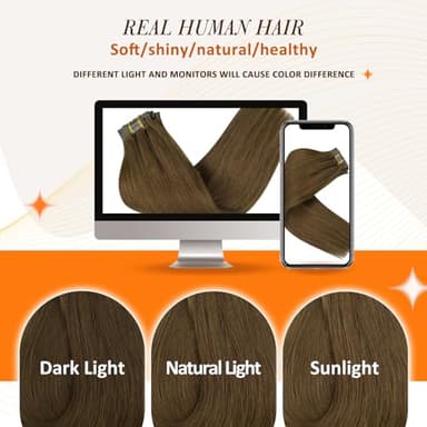 Full Shine Human Hair Clip in Extensions Brown 22 Inch Seamless Clip in Hair Extensions Human Hair Remy Medium Brown for Long Hair Thick Ends 8 PCS 120 Grams - Image 6