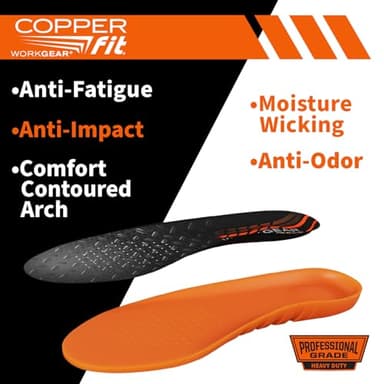 COPPER FIT PRO Grade Work Insoles – Anti-Shock, Anti-Fatigue Orthopedic Cushion with Contoured Arch – for Work Boots and Shoes – Men’s 8 – 13 – (2 Pair) - Image 3