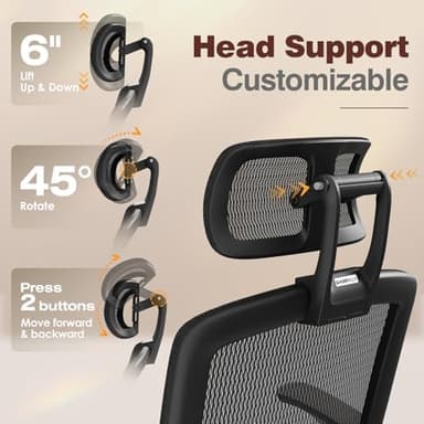 GABRYLLY Ergonomic Office Chair with Footrest, High Back Mesh Computer Chair with Flip-Up Arm, 3D Headrest, 135° Reclining, Rolling Gaming Task Chair with Wide Seat Lumbar Support,400LBS - Image 6