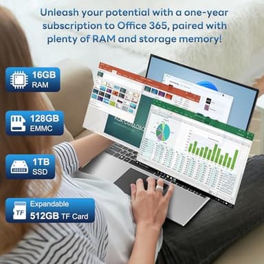 jumper Laptop Computer 16 Inch, Office 365, Laptops with 16GB RAM, 1152GB Storage, FHD IPS 1920x1200 Display, 12th N95 CPU(Up to 3.4GHz), 38WH Battery, 2 Speakers, Mini HDMI, 16:10. - Image 2