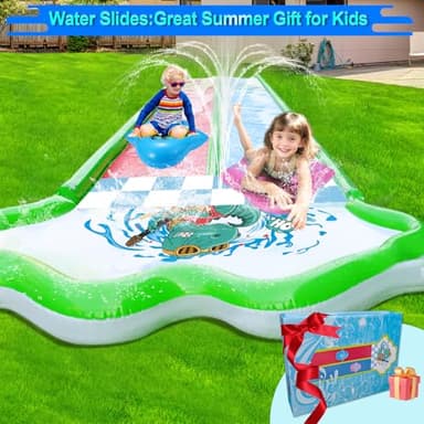 Slip and Water Slide with 2 Bodyboards-Slip Slides 20ft Heavy Duty Double Lawn Water Slides,Sturdy Summer Slip Waterslide Water Toy with Sprinkler for Kids Toddlers Outdoor Backyard Beach Summer Party - Image 7