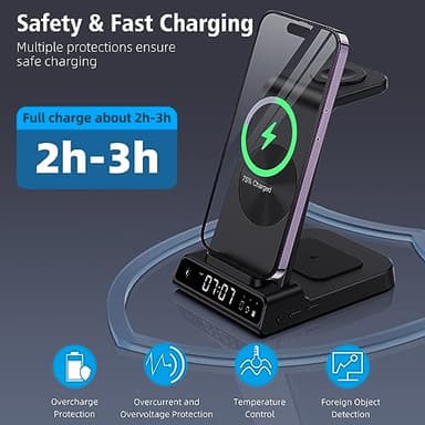 Wireless Charging Station, YiJYi 3 in 1 Watch Charger Stand with Digital Clock Suitable for iWatch SE/6/5/4/3/2/1,AirPods Pro, for iPhone 16/15/14/13/12/11 Pro Max/XS/XR/X/8/Samsung S23/S22/S21 - Image 5