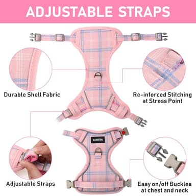 GAMUDA Dog Harness Collar and Leash Set, Dog Harness, No Chock No Pull Adjustable Vest Harnesses Plaid Reflective for Medium Dog, Cat, Small Horse, Small Bull and Pig (Pink, XL) - Image 3