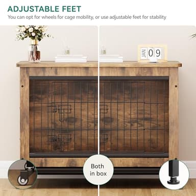 YITAHOME Dog Crate Furniture with Cushion, Dog Kennel Indoor with Wheels, 27" Dog Cage with Double Doors for Small Dog (Rustic Brown) - Image 7