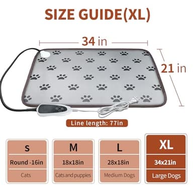 GOLOPET Large Dog Heating Pad 34x21in with Smart Thermostat Switch and Power Line Protection Tube,Obtained MET and UL Dual Certification,Waterproof Pet Heating pad, Suitable for Dogs of All Ages - Image 2